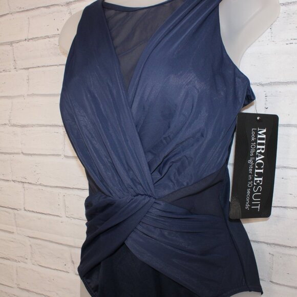 Miraclesuit Palma Navy Illusionist Crossover Allover Slimming One Piece Swimsuit - Picture 4 of 9